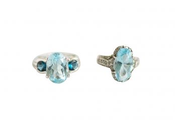 Size 7 Two Sterling Silver And Blue Topaz Rings