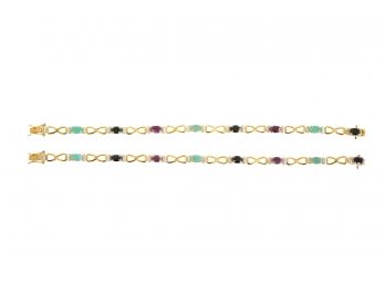 Infinity Design 18kt Gold Plated Sterling Silver Sapphire, Emerald, Ruby Tennis Bracelet