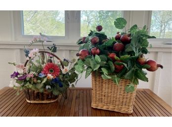 2 Baskets With Faux Greenery & Flowers