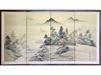 Beautiful Japanese Silk Painting On 4 Folding Panels