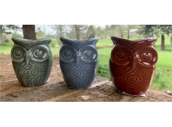 New! 3 Mini Ceramic Owls Planters