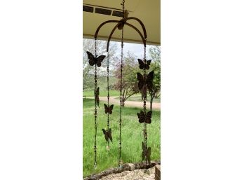 New! Metal Butterfly Wind Chime With Clear Beads