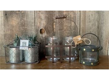 New! Collection Of Jars With Caddies And Faux Succulents