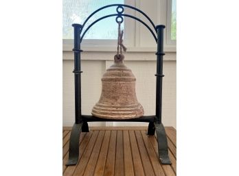 Clay Pottery Bell In Wrought Iron Stand