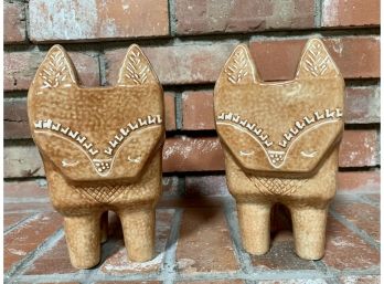 New! 2 Ceramic Fox Planters