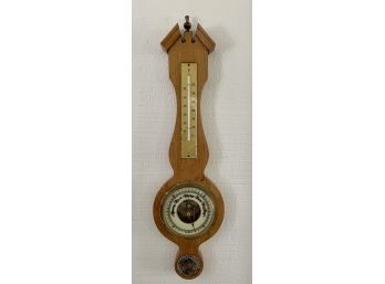 Vintage Wood & Brass Weather Thermometer