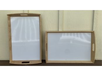 2 Wood Serving Trays With White Tops