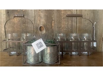 New! Collection Of Jars With Caddies And Faux Succulents