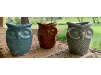 New! 3 Mini Ceramic Owls Planters