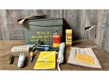 Ammo Box With Vintage Cleaning Supplies, Calls And More