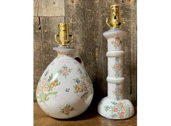 Signed French Pottery Vase And Candle Holder Converted To Lamps