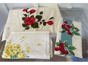 Beautiful 3 Pc. Lot Of Colorful Vintage Tablecloths