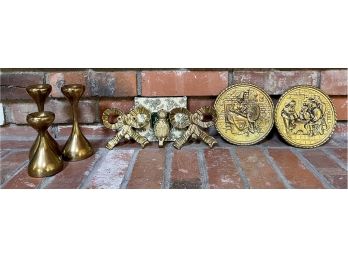 9 Pc. Brass Decor Including Embossed Plates