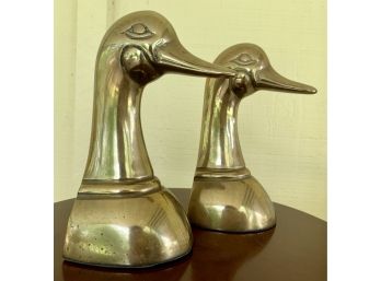 Pair Of Solid Brass Duck Bookends