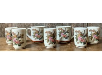 Japanesse Cups & Mugs With Peacock Design- 9 Pcs.