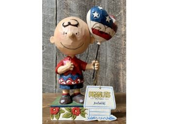 New! Charlie Brown With Flag Balloon By Jim Shore