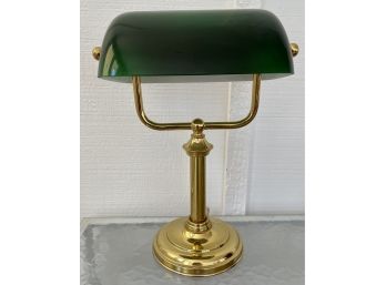 Brass Office Lamp With Green Glass Shade