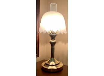 Small Brass Toch Lamp With White Glass Shade