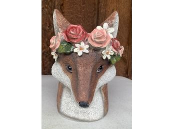 NIB Fox With Flowers Garden Planter