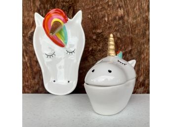 New! Unicorn Porcelain Box & Tray