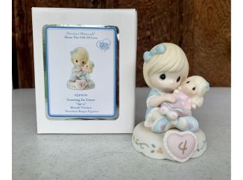 NIB Precious Moments 'Growing In Grace' Age 4 Blonde Version Porcelain Bisque Figurine