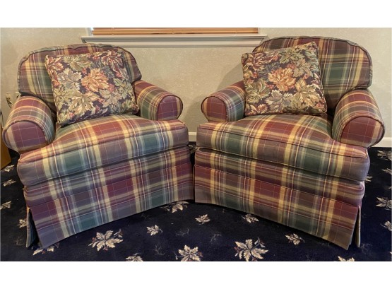 Ethan Allen Upholstered  Plaid Chairs And Pillows