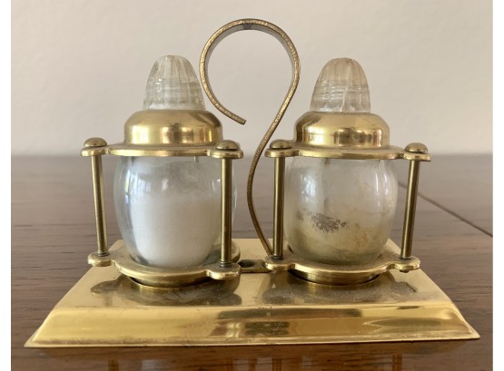 Vintage Brass/Glass Salt & Pepper With Stand