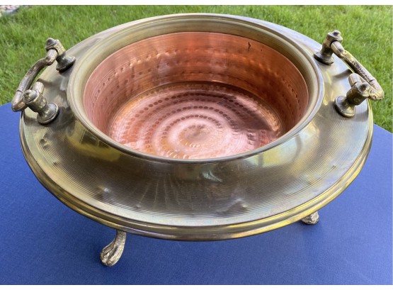 Copper And Brass Bowl With Lion Feet Stand