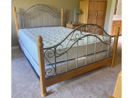 Metal & Wood Queen Size Bed Frame With Beauty Rest Mattress