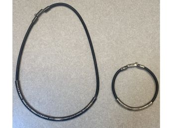 Leather & Tube Bead 925 Choker & Matching Bracelet