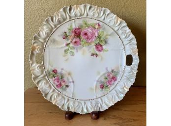 Vintage Hand Painted Plate With Roses & Detailed Raised Edge