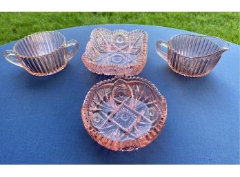 Lot Of 4 Pink Depression Glass Dishes