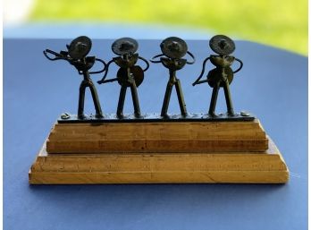 Mariachi Band Miniature Metal Sculpture On Wood Stand