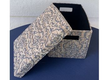 Grass Cloth Covered Box W/gray Stenciling