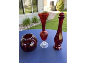 Lot Of 3 Small Red Vases