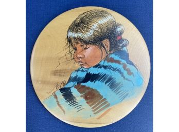 Oregon Myrtle Wood Hand Painted Native American Child Plaque 1987
