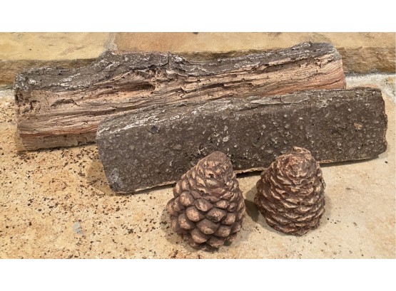 Ceramic Fireplace Logs And Pinecones