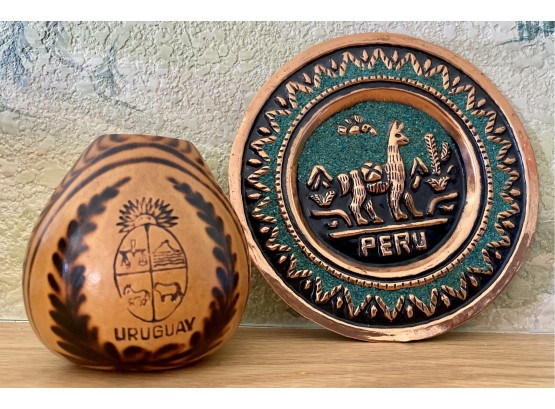 Small Plate From Peru And Small Gourd From Uruguay