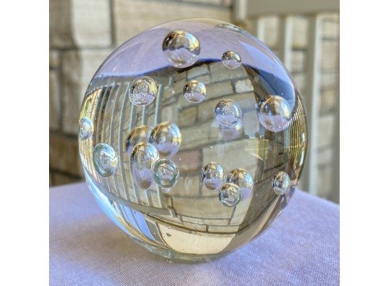 Handblown Clear With Bubbles Paperweight (3.25 Inches Tall)