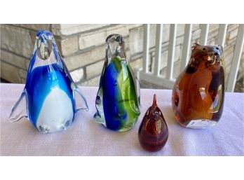 Collection Of Glass Animals (2 Penguins, 1 Bear, 1 Rooster)
