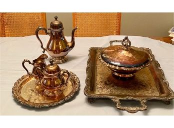 Nice Lot Of Silverplate Including Large Serving Tray, Tea Pot, Cream And Sugar And More
