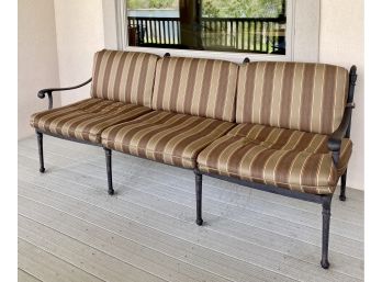 Gorgeous Cast Iron Solid Outdoor Patio Couch With Gold Crest Cushions