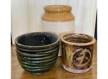 Ceramic Planter Pot, Green Ceramic Bowl, And Jar Marked WPH