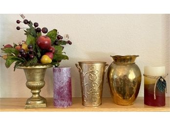 Mixed Decor Lot Including Solid Brass 18 Inch Vase (5 Pieces)