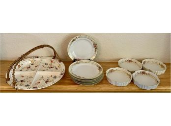 Vintage 10 Piece Nippon Dishes And 1 Divided China Dish With Wicker Handle