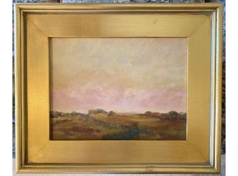 Signed Stephanie Pappas Landscape Painting In Gold Colored Wood Frame