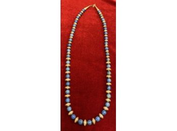 Blue And Silver Toned Beaded Necklace