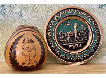 Small Plate From Peru And Small Gourd From Uruguay