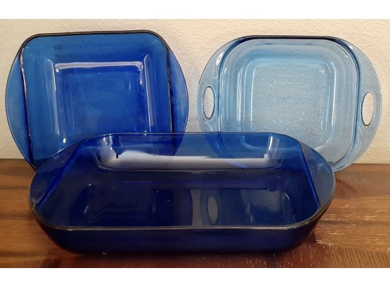 Lot Of 3 Blue Baking Dishes