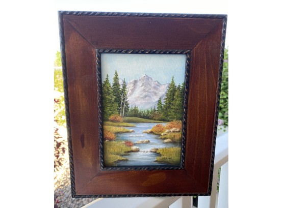 Small Mountain Oil Landscape On Canvas M. Kaspar, In Wooden Frame